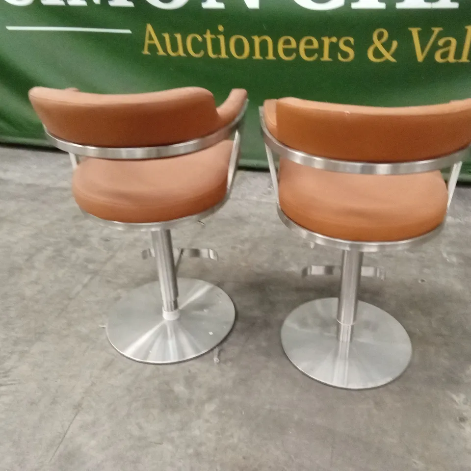 SET OF 2 FIRENZA BAR STOOLS IN TAN PU LEATHER AND CHROME BASE