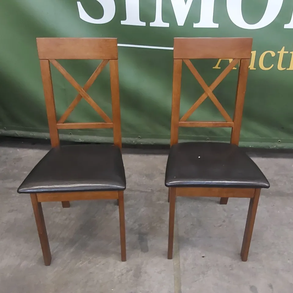 SET OF 2 KENDAL DARK WOOD DINING CHAIRS WITH BROWN SEAT PADS