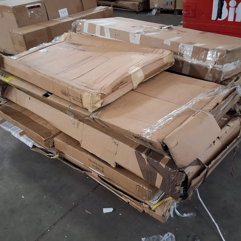 PALLET CONTAINING ASSORTED NISBIT PRODUCTS & PARTS INCLUDING PAVEMENT BOARD, FOLDING METAL TABLE & SHELVING RACK
