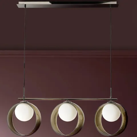 BOXED DANETTI CHLOE GREEN GLASS 3 BAR ADJUSTABLE PENDANT LIGHT