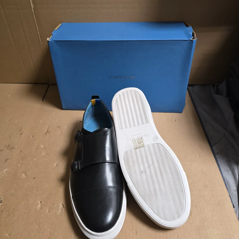 OSWIN HYDE LONDON BLACK LEATHER DOUBLE MONK-STRAP SHOES - EUR SIZE 44