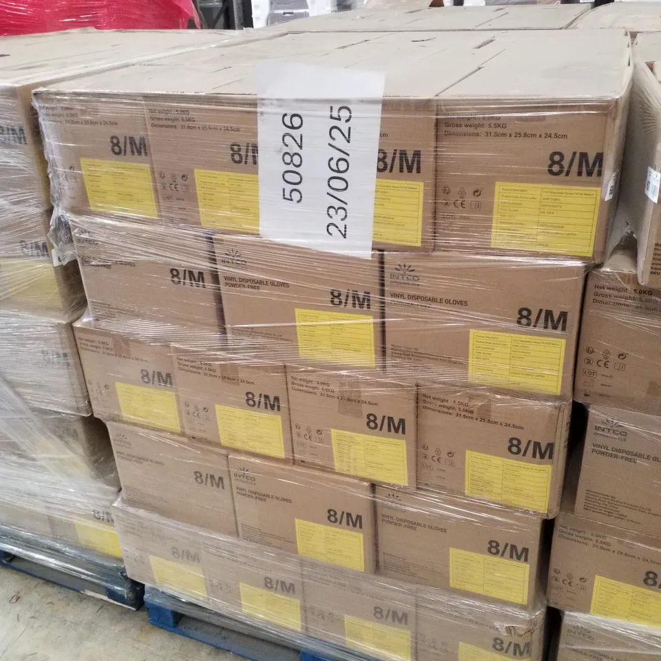 PALLET CONTAINING APPROXIMATELY 700 INTCO VINYL GLOVES 100PK MEDIUM