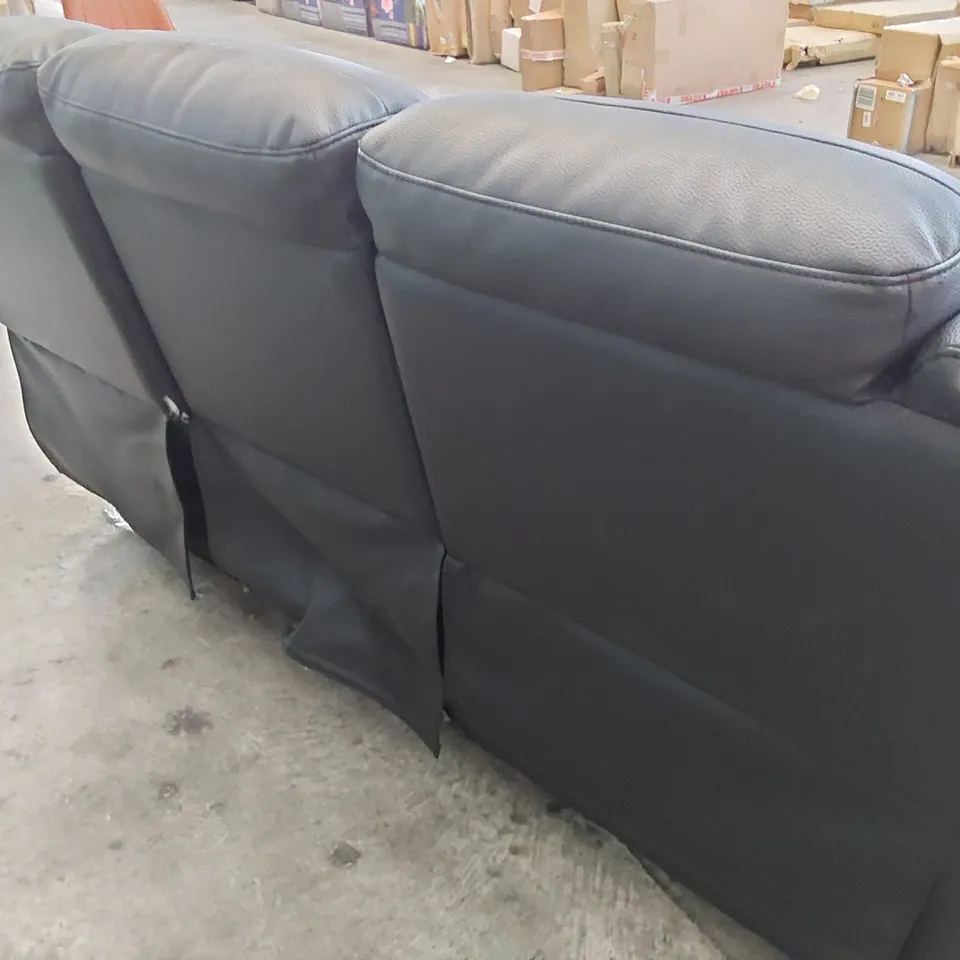 DESIGNER MANUAL RECLINING THREE SEATER SOFA BLACK FAUX LEATHER 