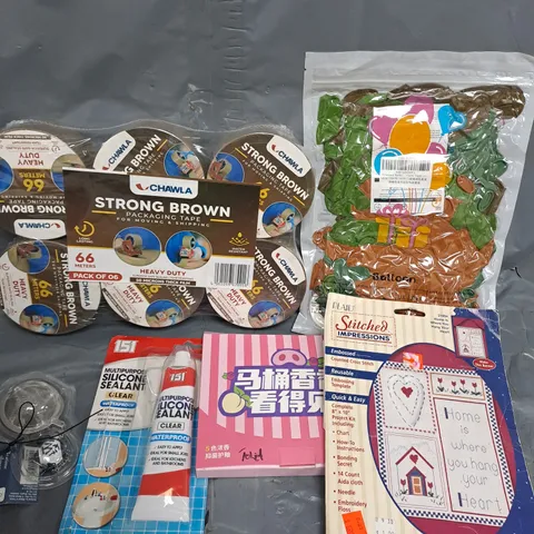 APPROXIMATELY 15 ASSORTED HOUSEHOLD ITEMS TO BALLOONS, TEA STRAINER, PACKING TAPE ETC 