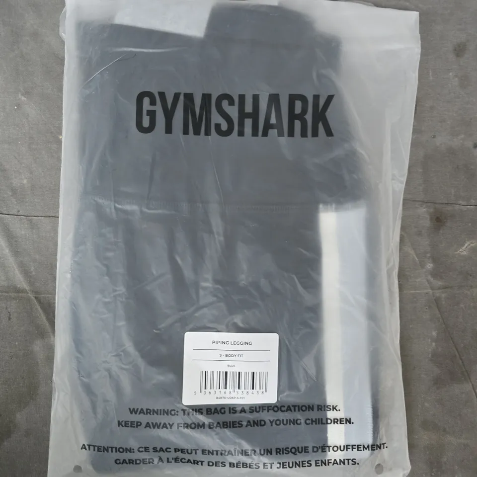 BAGGED GYM SHARK PIPING LEGGINGS IN BLUE SIZE SMALL