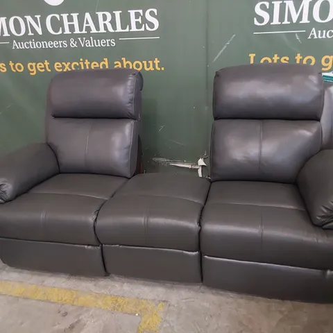 DESIGNER POWER RECLINING THREE SEATER SOFA GREY LEATHER