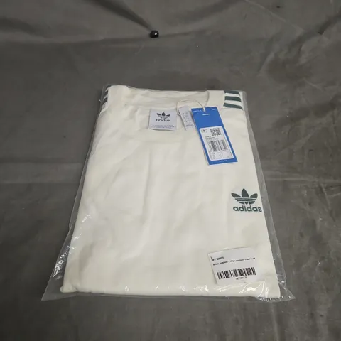 ADIDAS ORIGINALS 3-STRIPE OVERSIZED TEE – OFF WHITE/GREEN, SIZE L