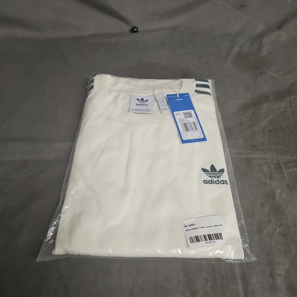 ADIDAS ORIGINALS 3-STRIPE OVERSIZED TEE – OFF WHITE/GREEN, SIZE L