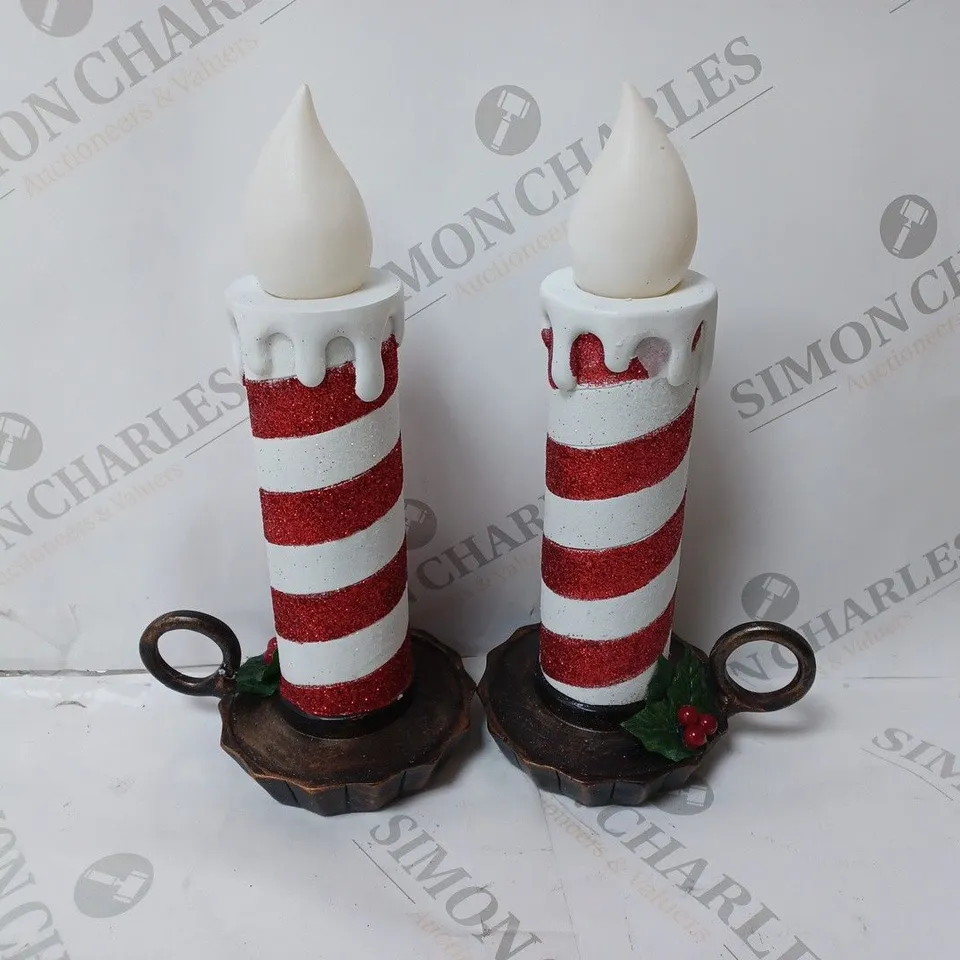 BOXED MR CHRISTMAS SET OF 2 RESIN CHAMBER CANDLE STICKS