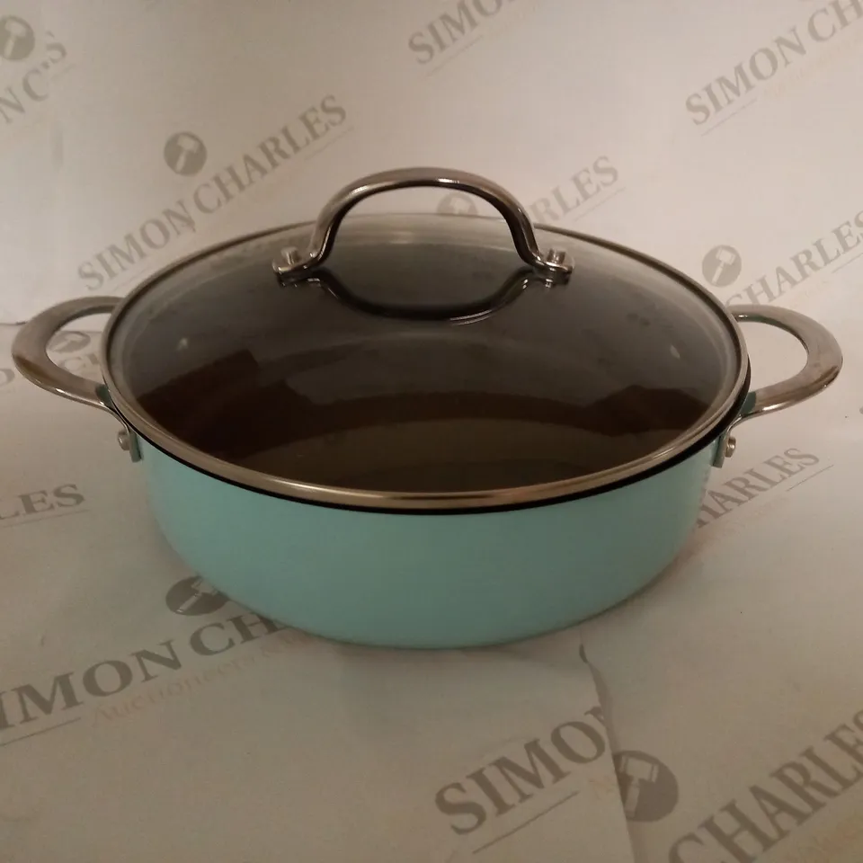 COOKS ESSENTIALS STAINLESS STEEL PAN WITH LID - BLUE