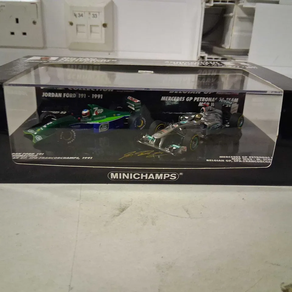 MINICHAMPS MICHAEL SCHUMACHER COLLECTION 2-CAR DIE-CAST F1 SET: JORDAN FORD 191-1991 & MERCEDES GP PETRONAS MGP W02 (2011)