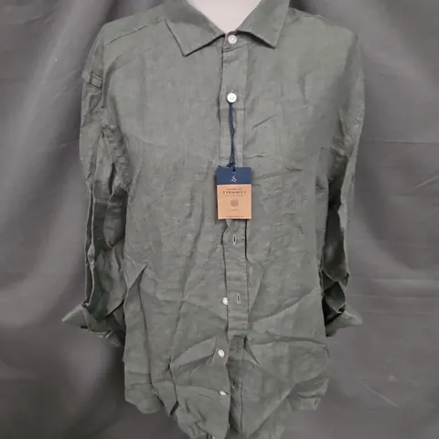 CHARLES TYRWHITT PURE LINEN SLIM FIT SHIRT IN OLIVE GREEN SIZE XL