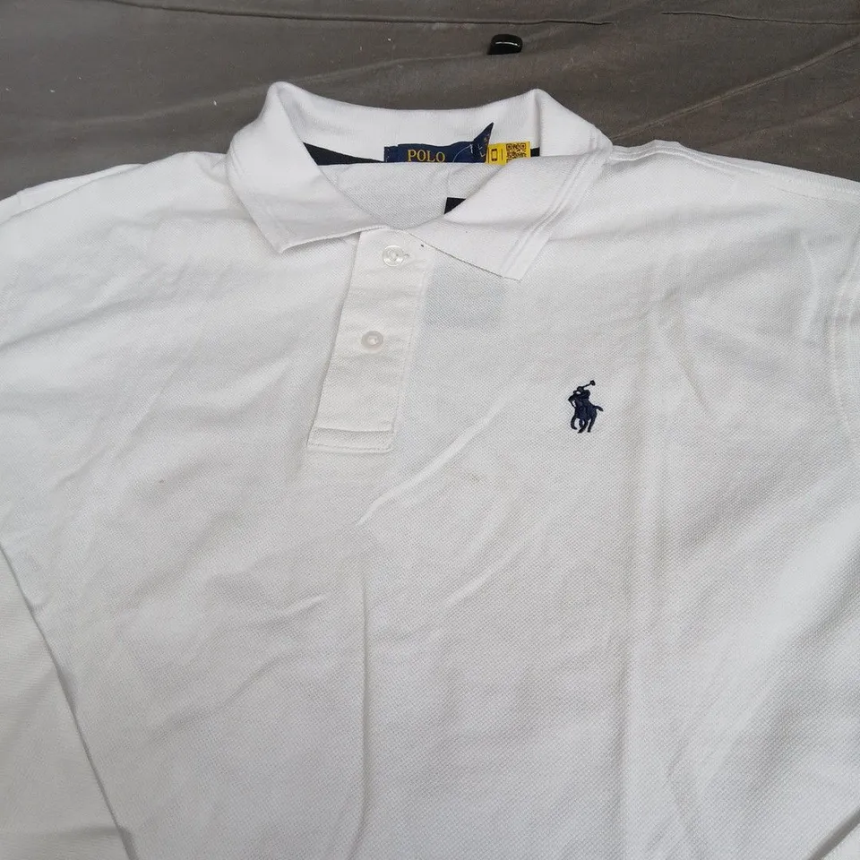 POLO RALPH LAUREN LONG SLEEVE POLO SHIRT IN WHITE - SIZE LARGE