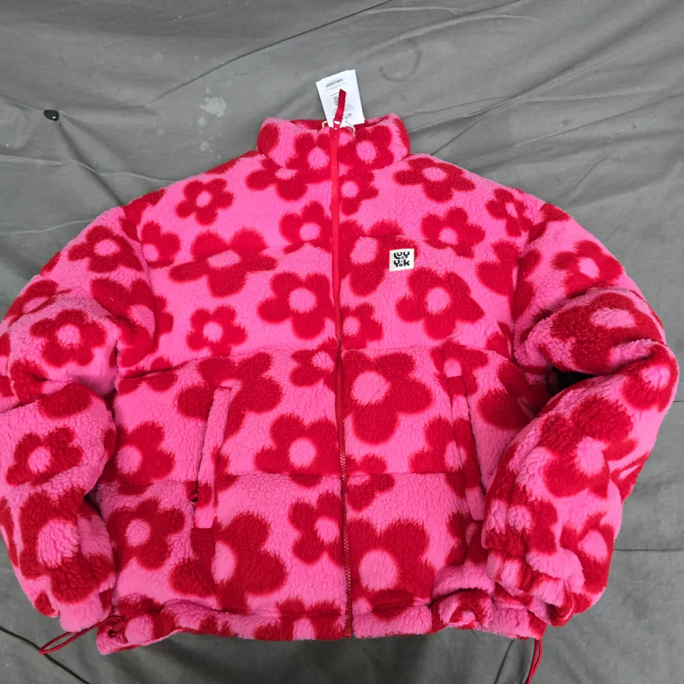 LUCY & YAK PALOMA BORG PUFFER IN PINK BUBBLE FLORAL - SMALL
