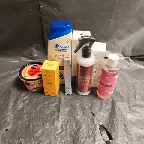 APPROXIMATEY 20 ASSORTED HEALTH AND BEAUTY PRODUCTS TO INCLUDE - DERMATICA GLYCERIN GEL CLEANSER - NATURE SPELL ROSE WATER - WONDERSKIN LIP STAIN - ETC