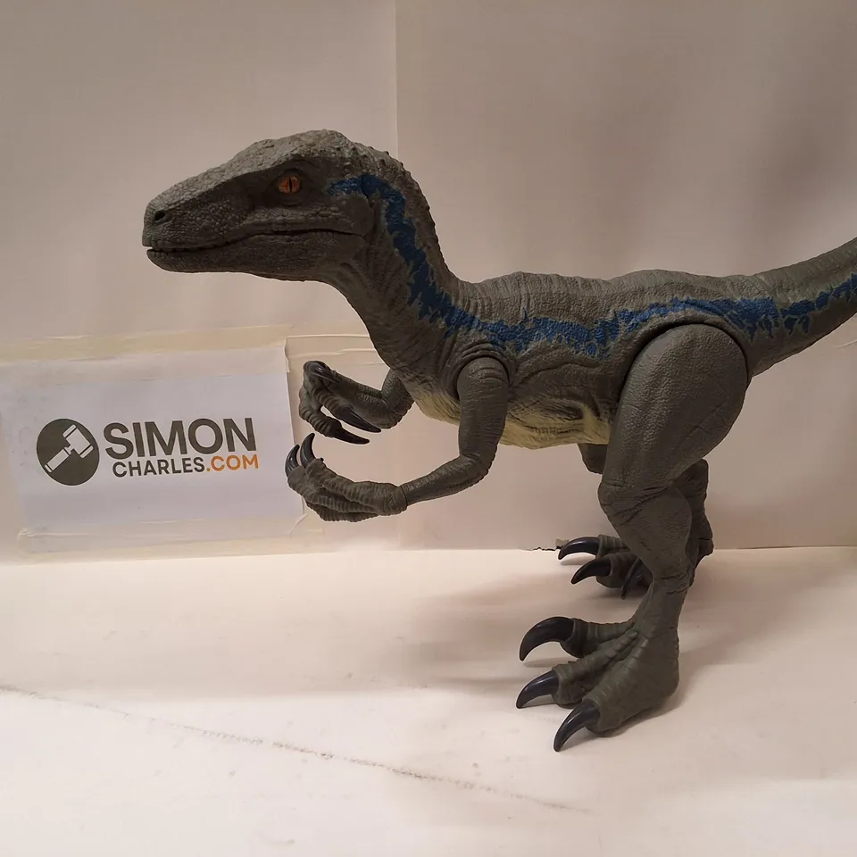 JURASSIC WORLD LARGE DINOSAUR TOY, SUPER COLOSSAL VELOCIRAPTOR BLUE ACTION FIGURE 3.5 FEET LONG WITH EATING FEATURE