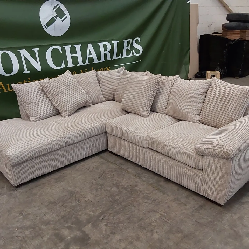 QUALITY DESIGNER AMALFI FABRIC UPHOLSTERED SCATTERBACK CORNER CHAISE SOFA 