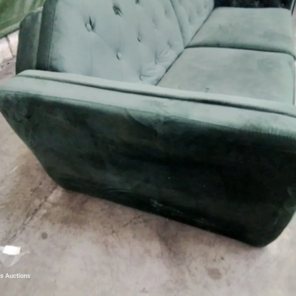 DESIGNER CLICK KLACK SOFA BED BUTTONED GREEN PLUSH FABRIC