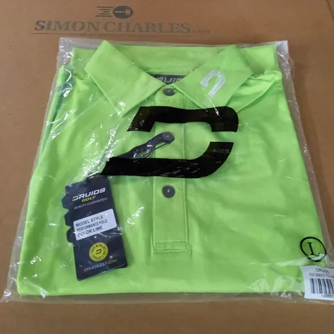 BAGGED DRUIDS GOLF PERFORMANCE POLO IN LIME - L