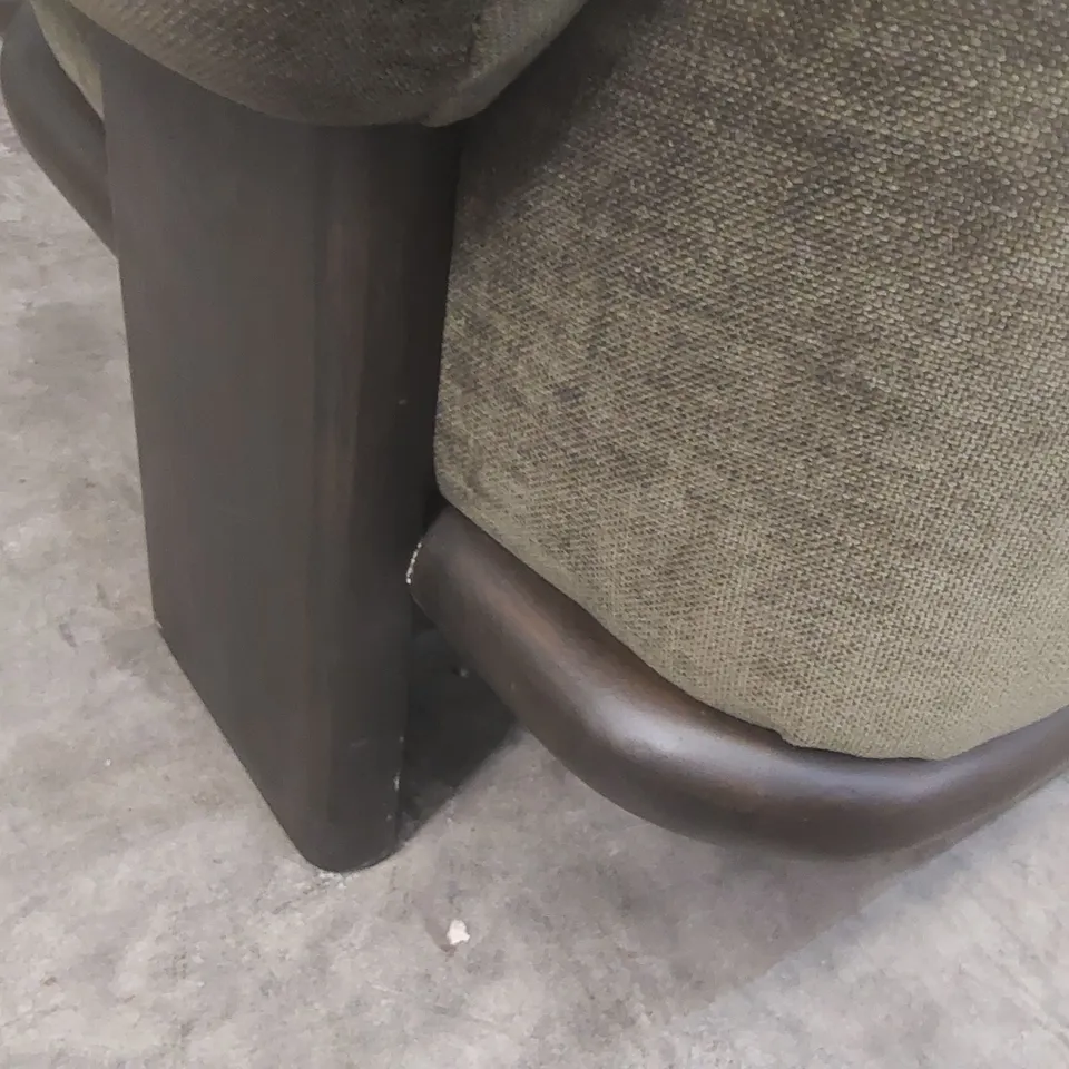 DANETTI FLORENCE OLIVE GREEN FABRIC WITH DARK WOOD RIGHT HAND FACING CHAISE SOFA RRP £1999