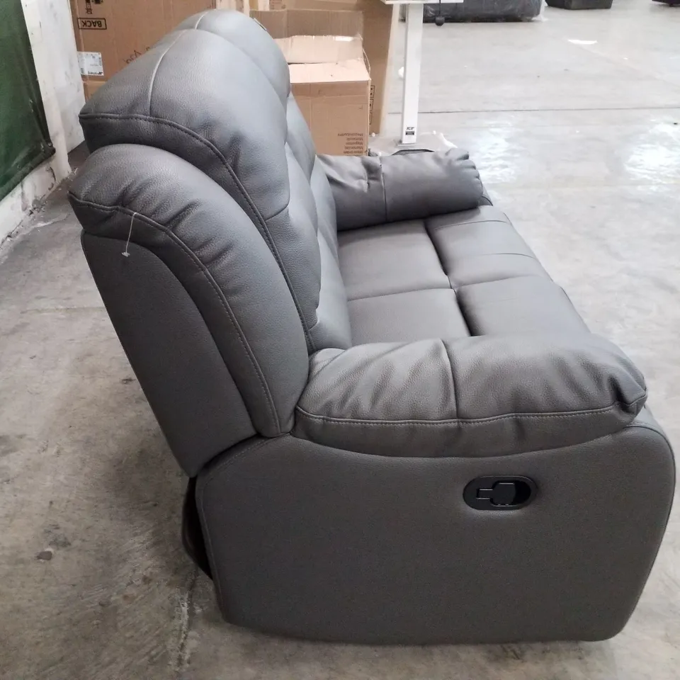 QUALITY DESIGNER 2 SEATER MANUAL RECLINER SOFA - DARK GREY FAUX LEATHER 