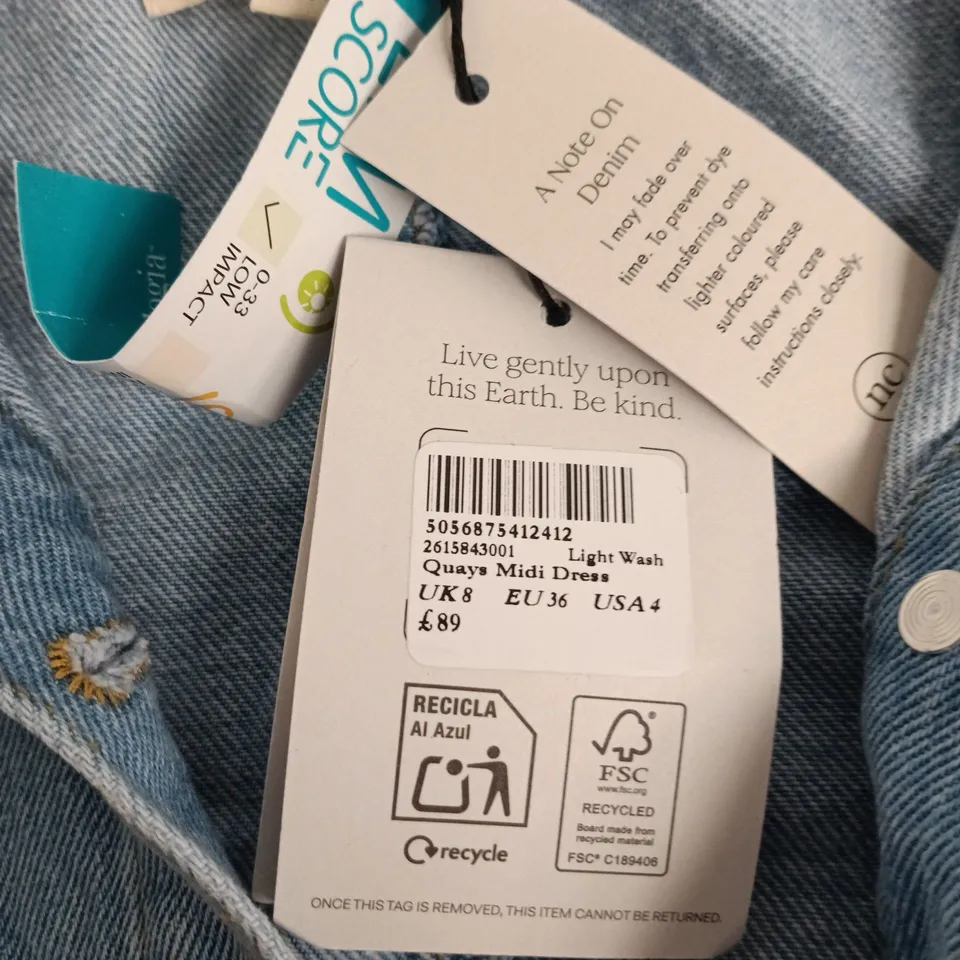 NOBODY'S CHILD DENIM MIDI DRESS – LIGHT WASH, UK 8 (EU 36, USA 4)