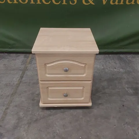 DESIGNER 2 DRAWER WOODEN BEDSIDE TABLE ON WHEELS