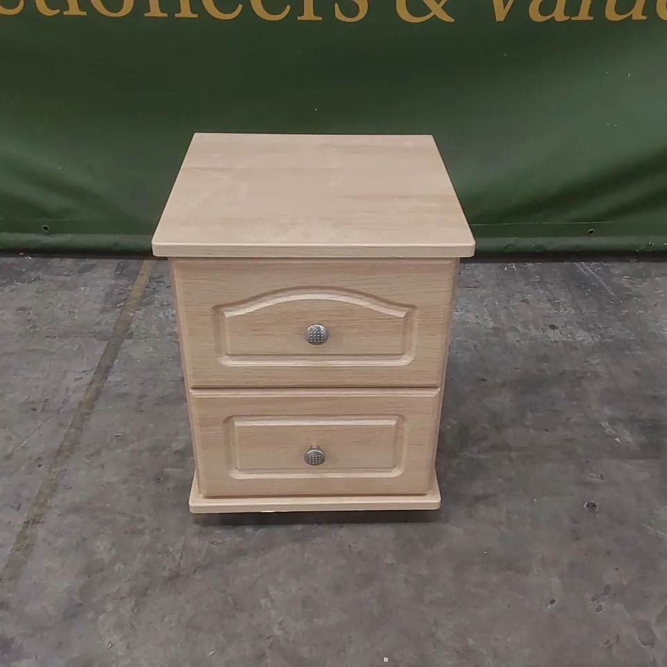 DESIGNER 2 DRAWER WOODEN BEDSIDE TABLE ON WHEELS