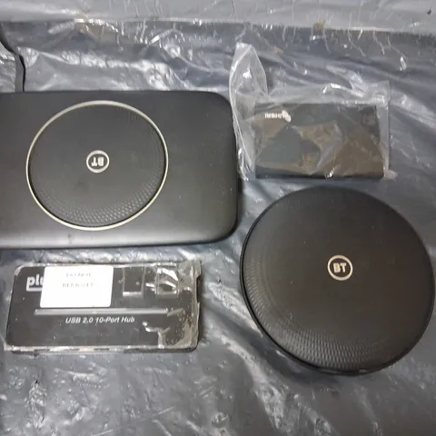 APPROXIMATELY SIX ASSORTED ELECTRICAL PRODUCTS TO INCLUDE; BT WI FI DISC, BY SMART HUB 2, PLUGABLE USB 2.0 10 PORT HUB, SUHSAI AND GAMING HEADSET