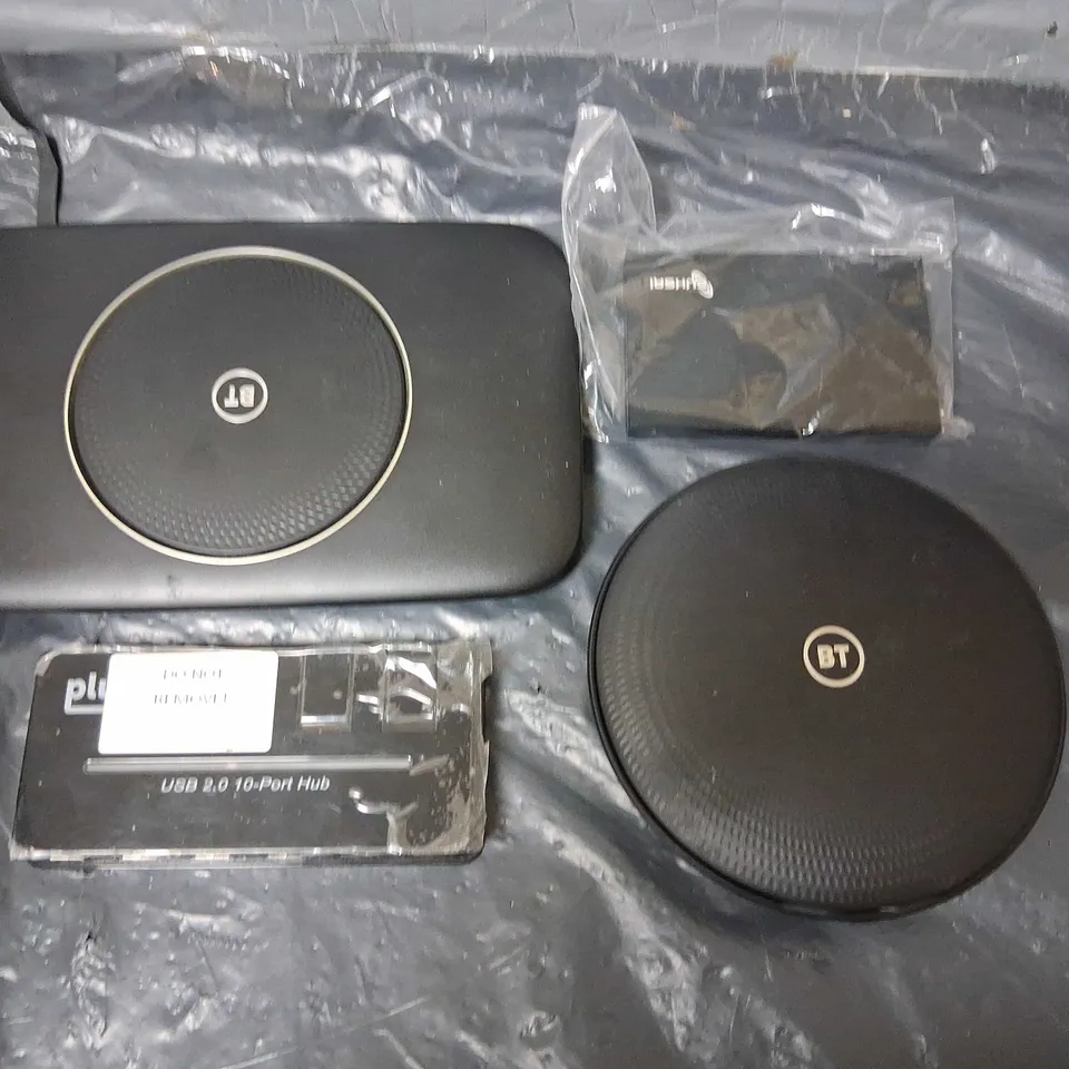 APPROXIMATELY SIX ASSORTED ELECTRICAL PRODUCTS TO INCLUDE; BT WI FI DISC, BY SMART HUB 2, PLUGABLE USB 2.0 10 PORT HUB, SUHSAI AND GAMING HEADSET