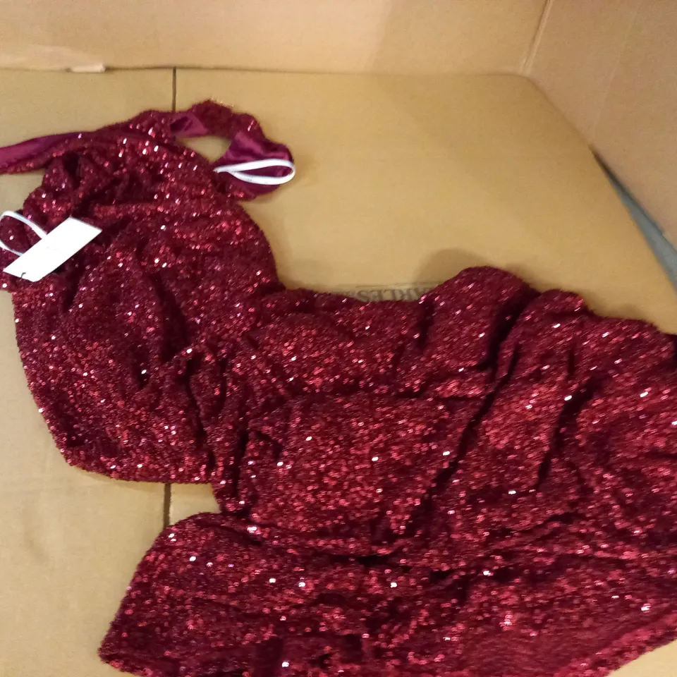 CLUB OF LONDON BERRY SEQUIN HALTERNECK MAXI DRESS - UK 10