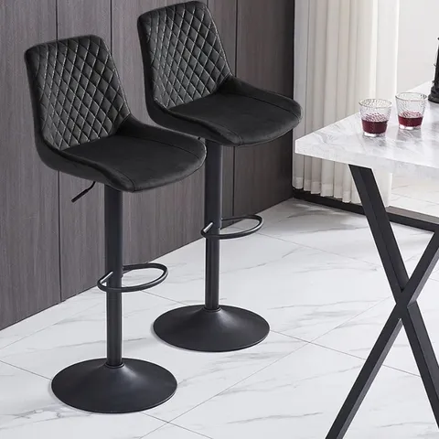 BOXED PAIR OF APOCH XMAS VELVET HEIGHT ADJUSTABLE BAR STOOLS - BLACK