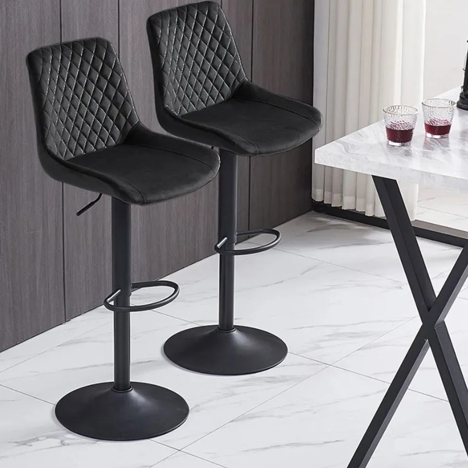 BOXED PAIR OF APOCH XMAS VELVET HEIGHT ADJUSTABLE BAR STOOLS - BLACK