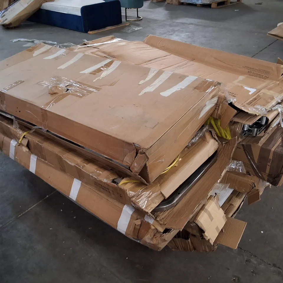 PALLET CONTAINING ASSORTED NISBIT PRODUCTS & PARTS INCLUDING PAVEMENT BOARD, FOLDING METAL TABLE & SHELVING RACK