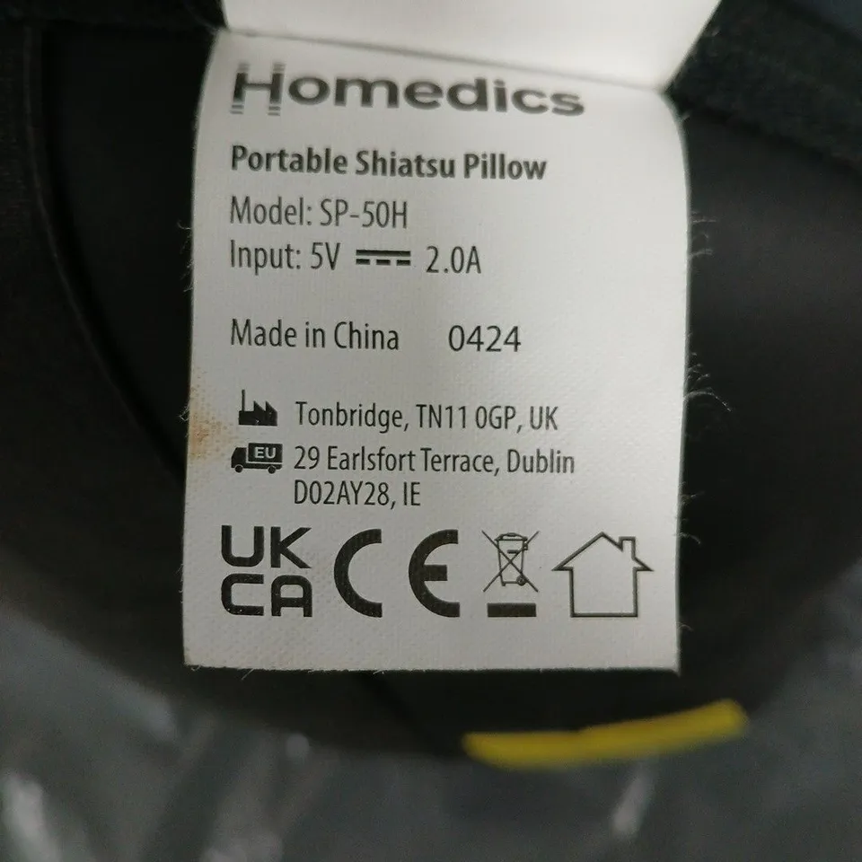 HOMEDICS PORTABLE SHIATSU PILLOW – MODEL SP-50H. PLEASE NOTE THIS ITEM IS NOT BOXED 