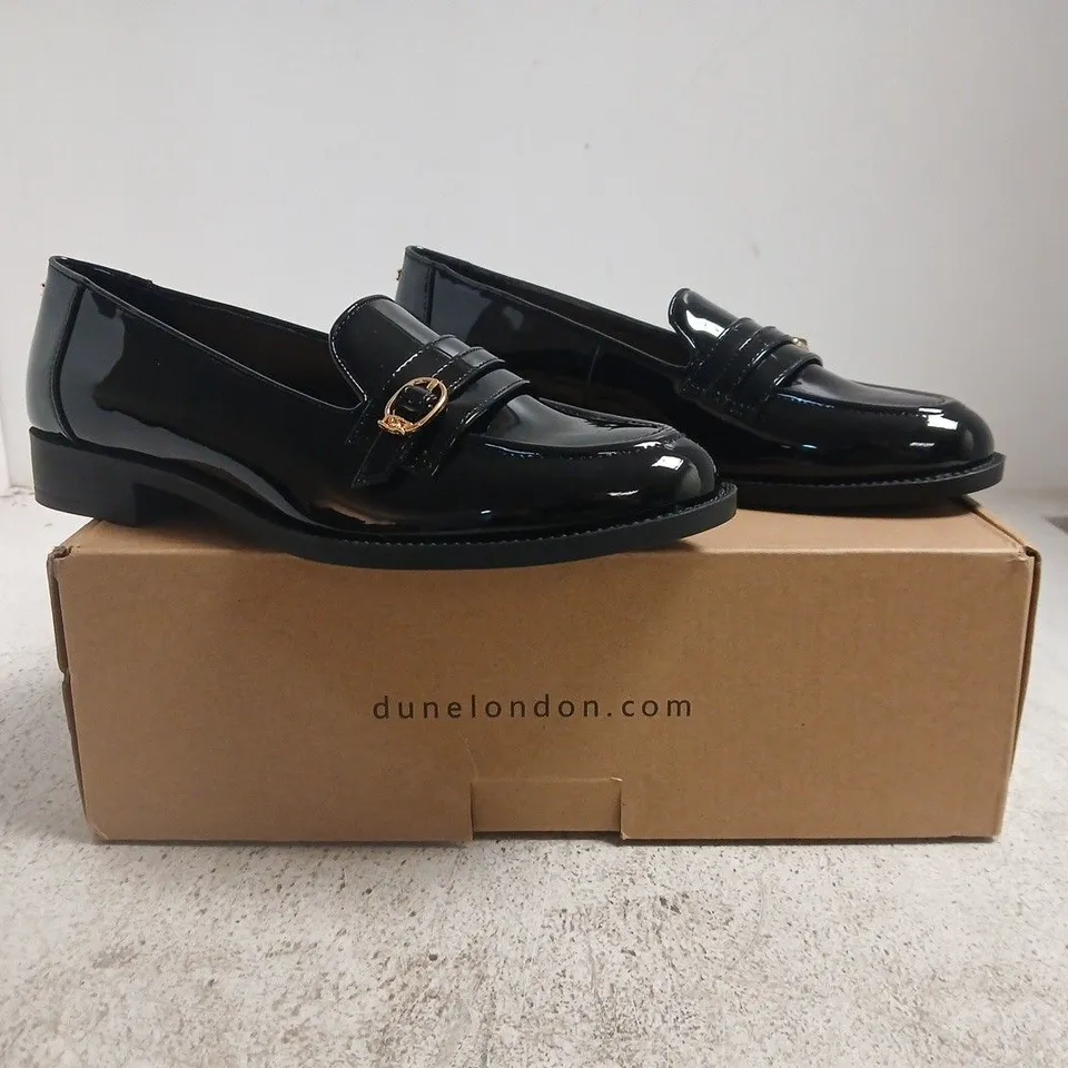 BOXED PAIR OF DUNE LONDON LOAFERS IN BLACK SIZE 4
