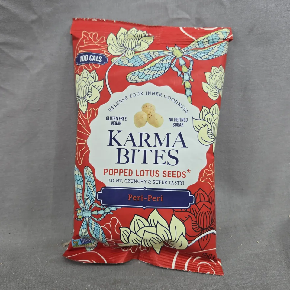 KARMA BITES POPPED LOTUS SEEDS (PER-PERI) - BOX OF APPROXIMATELY 10 PACKS