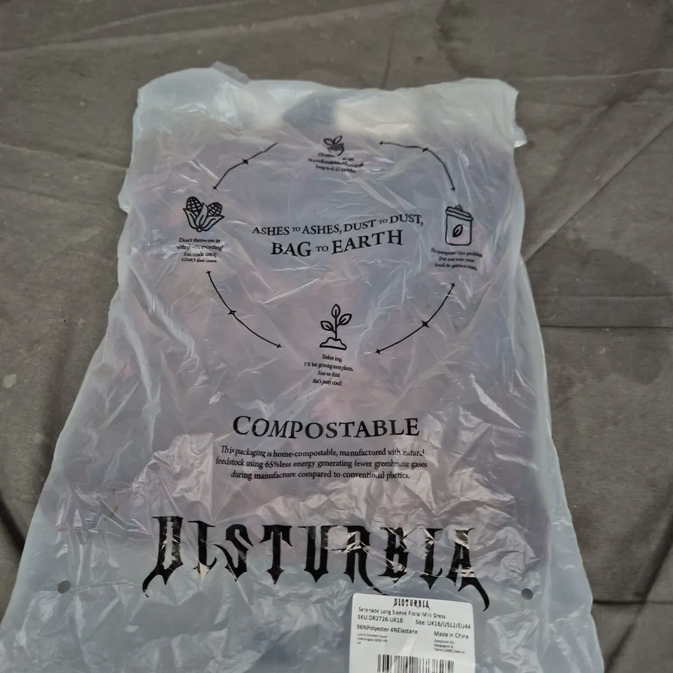 DISTURBIA SERENADE LONG SLEEVE FLORAL MINI DRESS – UK16