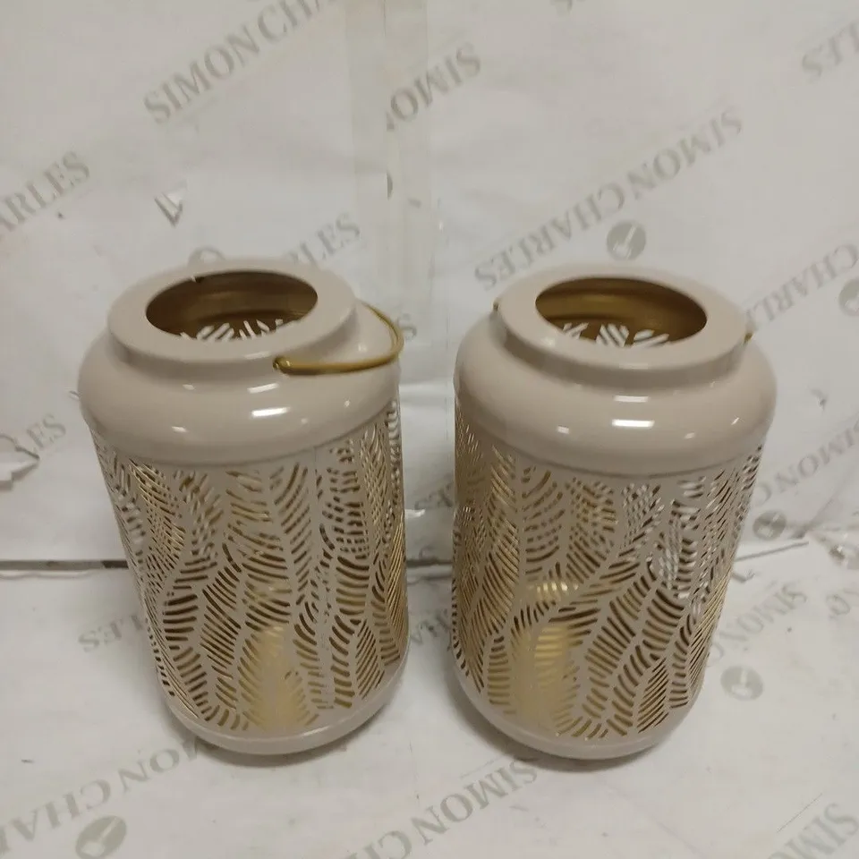 GARDEN REFLECTIONS SET OF 2 PATTERNED SOLAR LANTERNS, LEAF