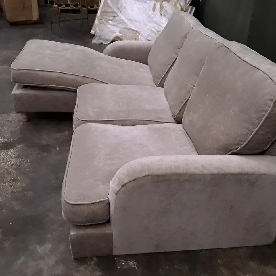 QUALITY DESIGNER 3 SEATER SOFA WITH RHF CHAISE - TAUPE FABRIC FABRIC