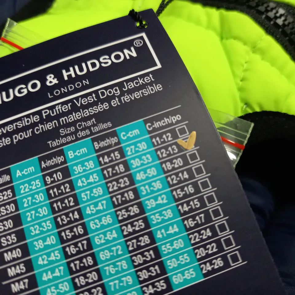 HUGO & HUDSON BRIGHT GREEN REVERSIBLE PUFFER VEST DOG JEACKET - XS-30