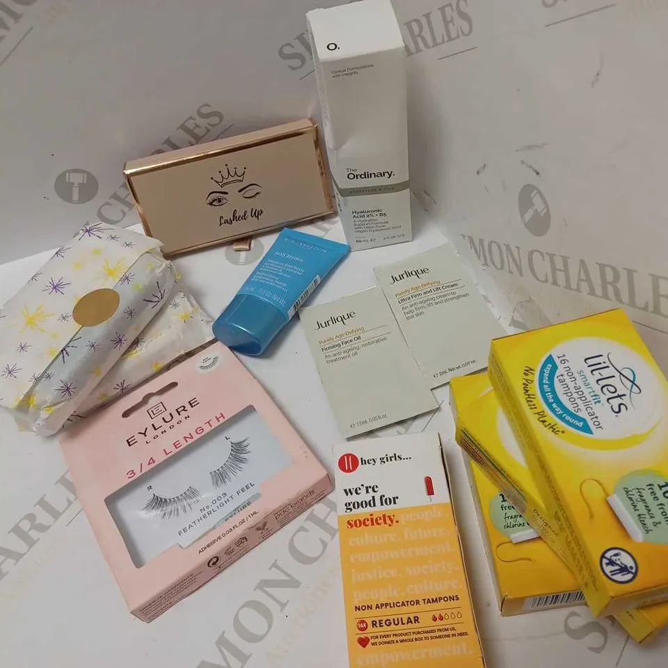 LOT OF APPROX 10 TO INCLUDE THE ORDINARY HYALURONIC ACID 2% , LIL-LETS TAMPONS AND SOAP