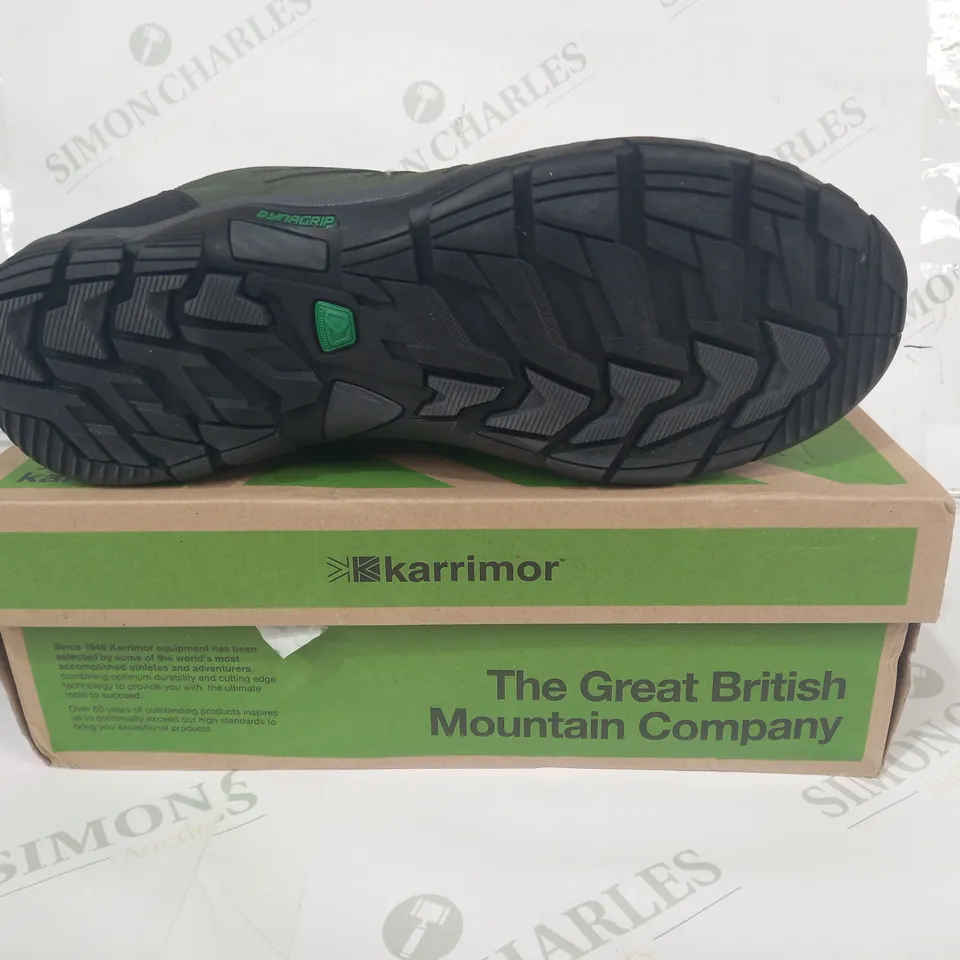 BOXED PAIR OF KARRIMOR ORTHOLITE BOWFELL SHOES IN GREEN UK SIZE 10