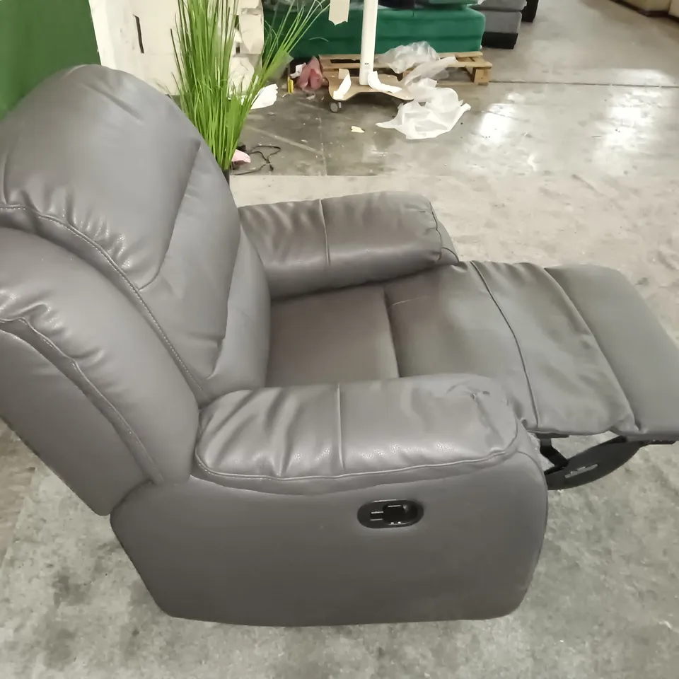 GREY FAUX LEATHER MANUAL RECLINING SINGLE SEATER SOFA 