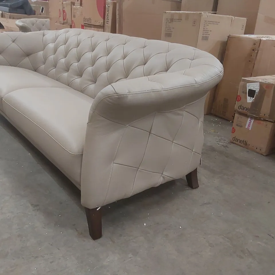 DANETTI LUXE NATURAL GREY LEATHER WITH DARK WOOD 3 SEATER SOFA