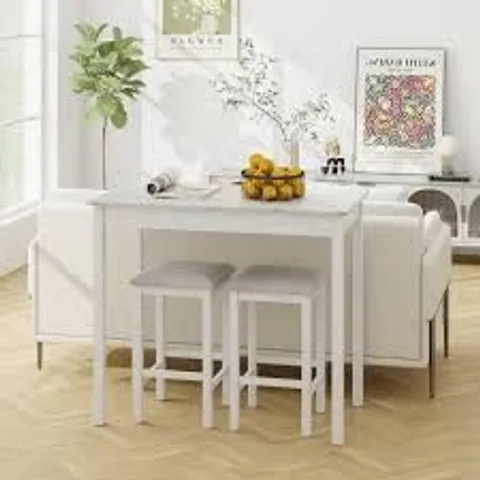 BOXED 3-PIECE BAR TABLE SET COUNTER-HEIGHT DINING TABLE & BAR STOOLS-WHITE 