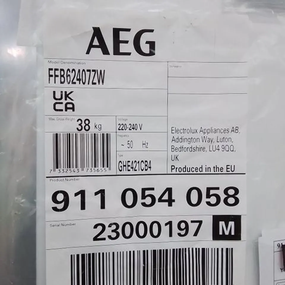 AEG FREESTANDING SLIMLINE DISHWASHER WITH AIRDRY TECHNOLOGY, ECO MODE, AUTO, 9 PLACE SETTINGS, QUIET 46DB, QUICK WASH 30MIN, WIDTH 44.6CM, WHITE Model FFB62407ZW RRP £492