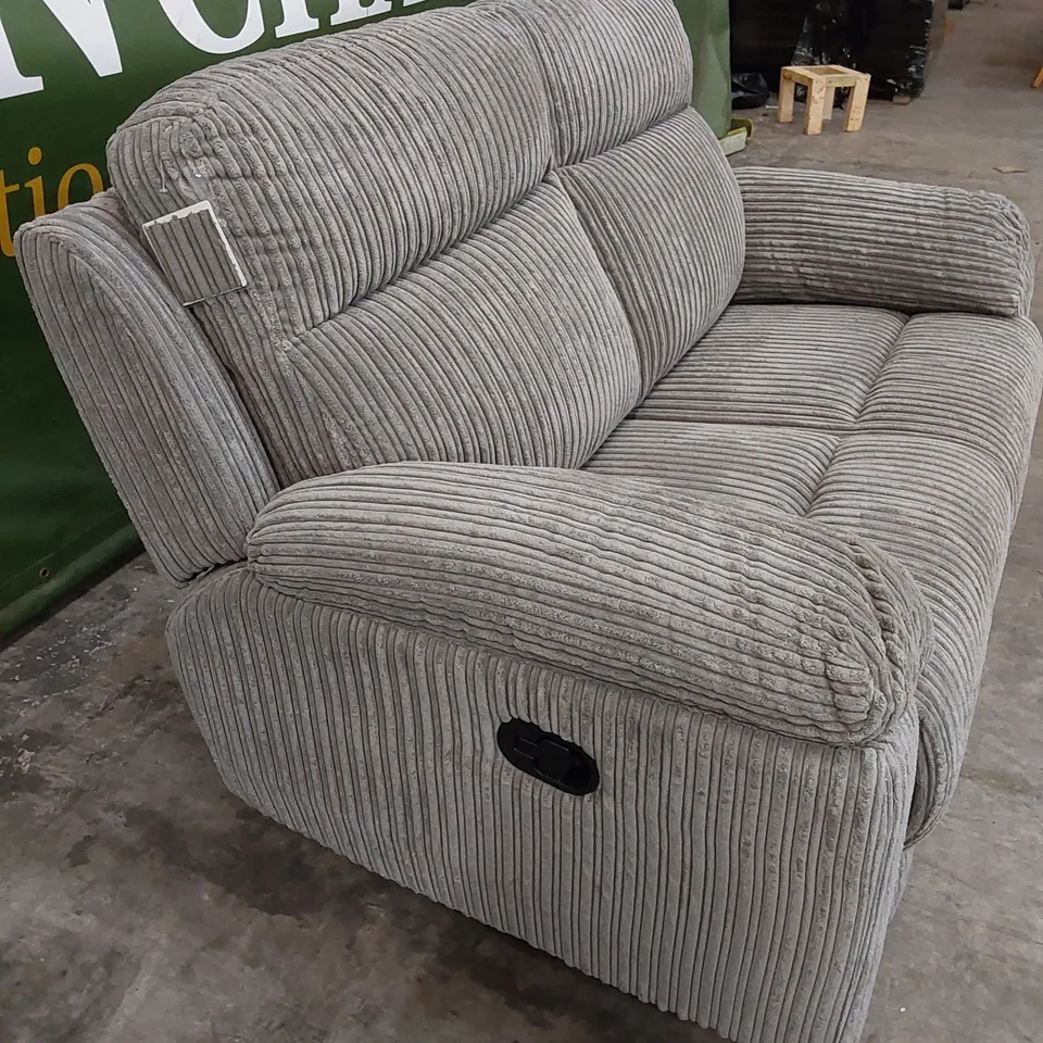 QUALITY DESIGNER BARON 2 SEATER MANUAL RECLINER FABRIC UPHOLSTERED SOFA - GREY