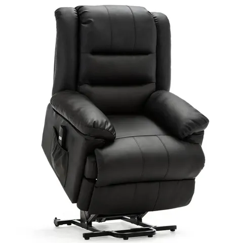 BOXED LOXLEY BLACK FAUX LEATHER RISE RECLINER CHAIR (2 BOXES)