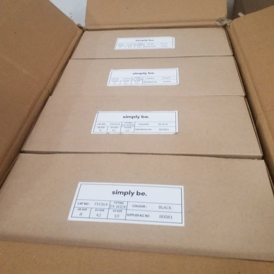 BOX CONTAINING APPROXIMATELY 4 PAIRS OF BRAND NEW SIMPLY BE BLACK BREENER EX WIDE BOOTS - SIZE 8